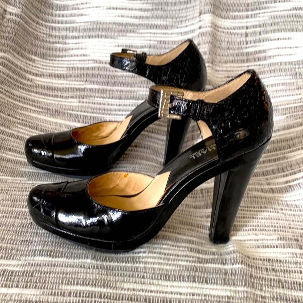 Michael Kors black patent leather strapped heels